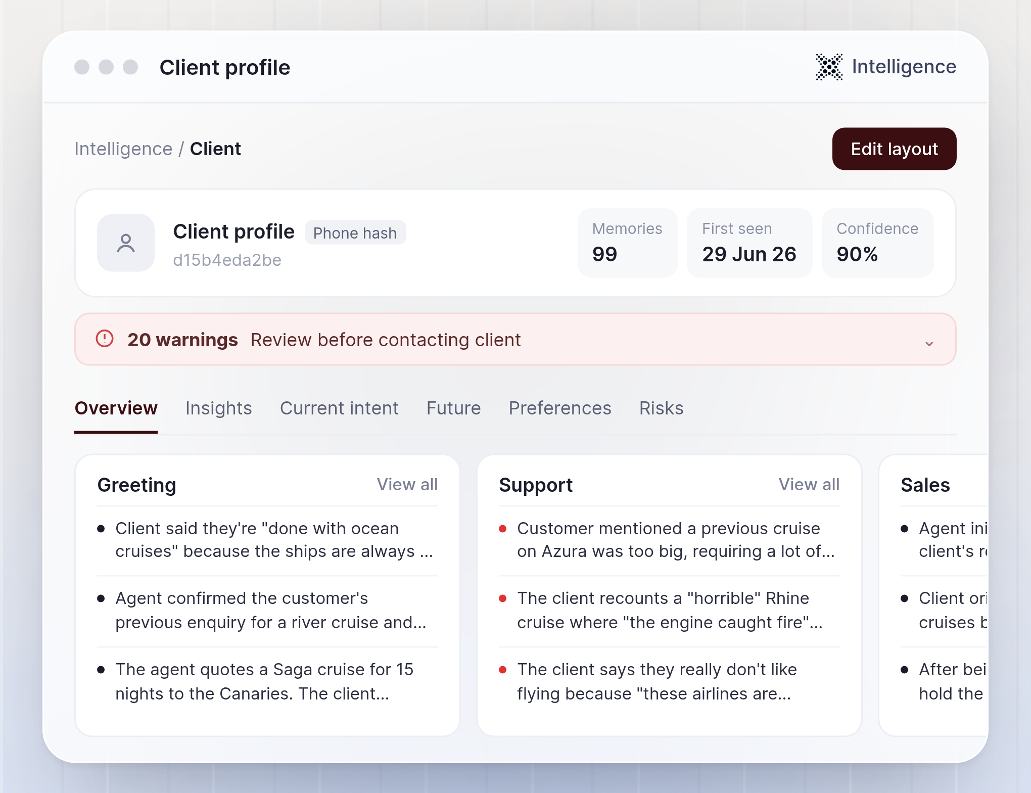 Intelligence Client Page