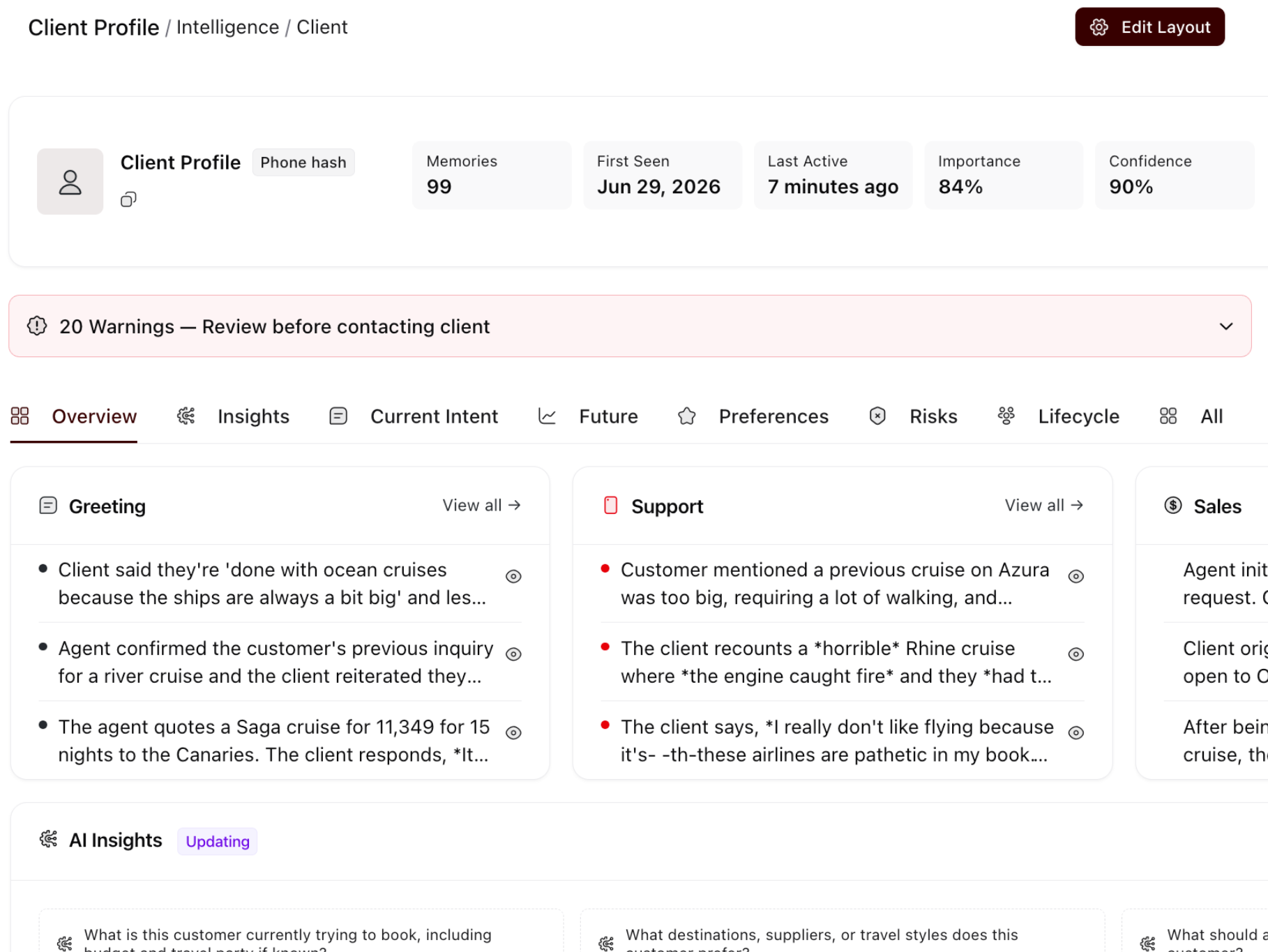 Intelligence Client Page